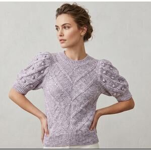 Marie Oliver Ives Knit Sweater XS Purple Textured Puff Sleeve Bauble Preppy